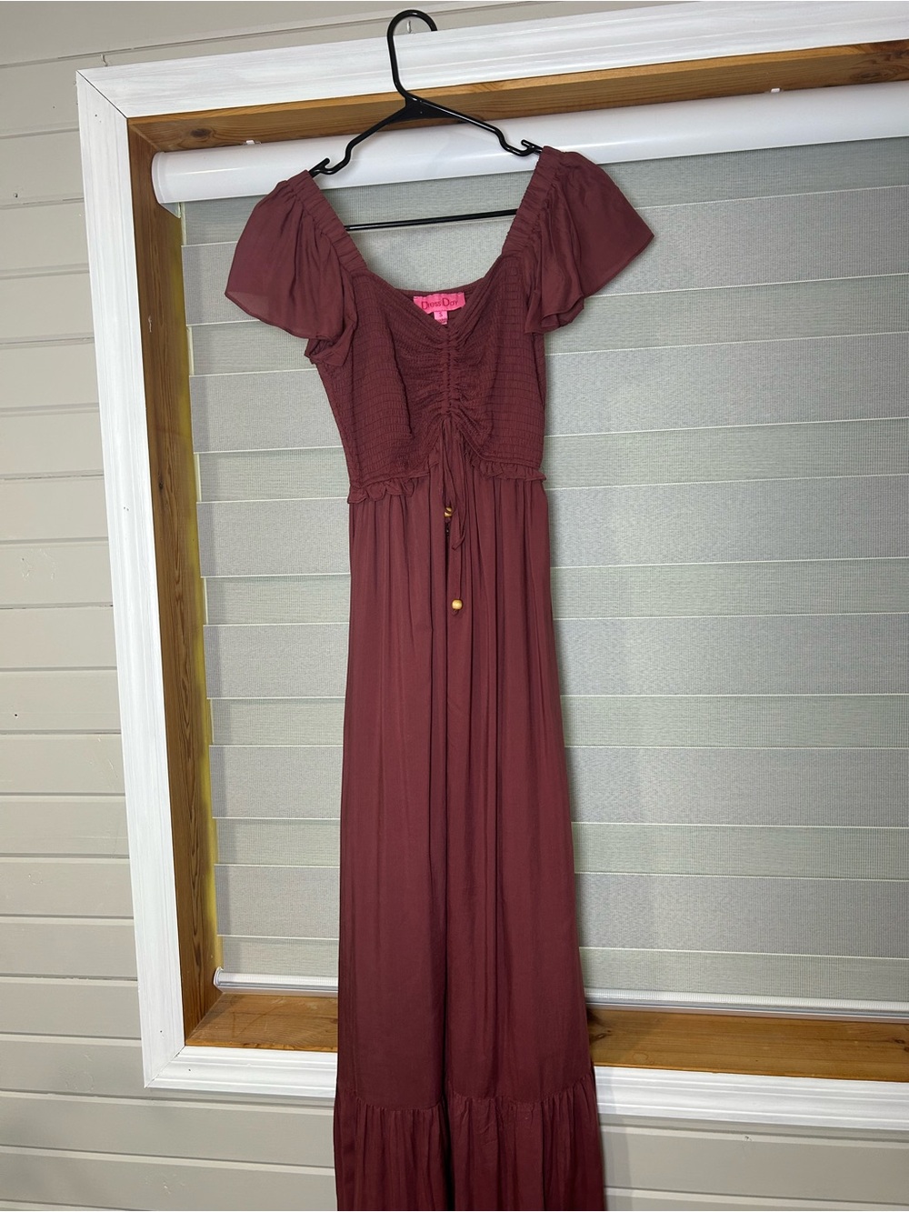 Boho Smocked Maxi Dress in Wine - Small